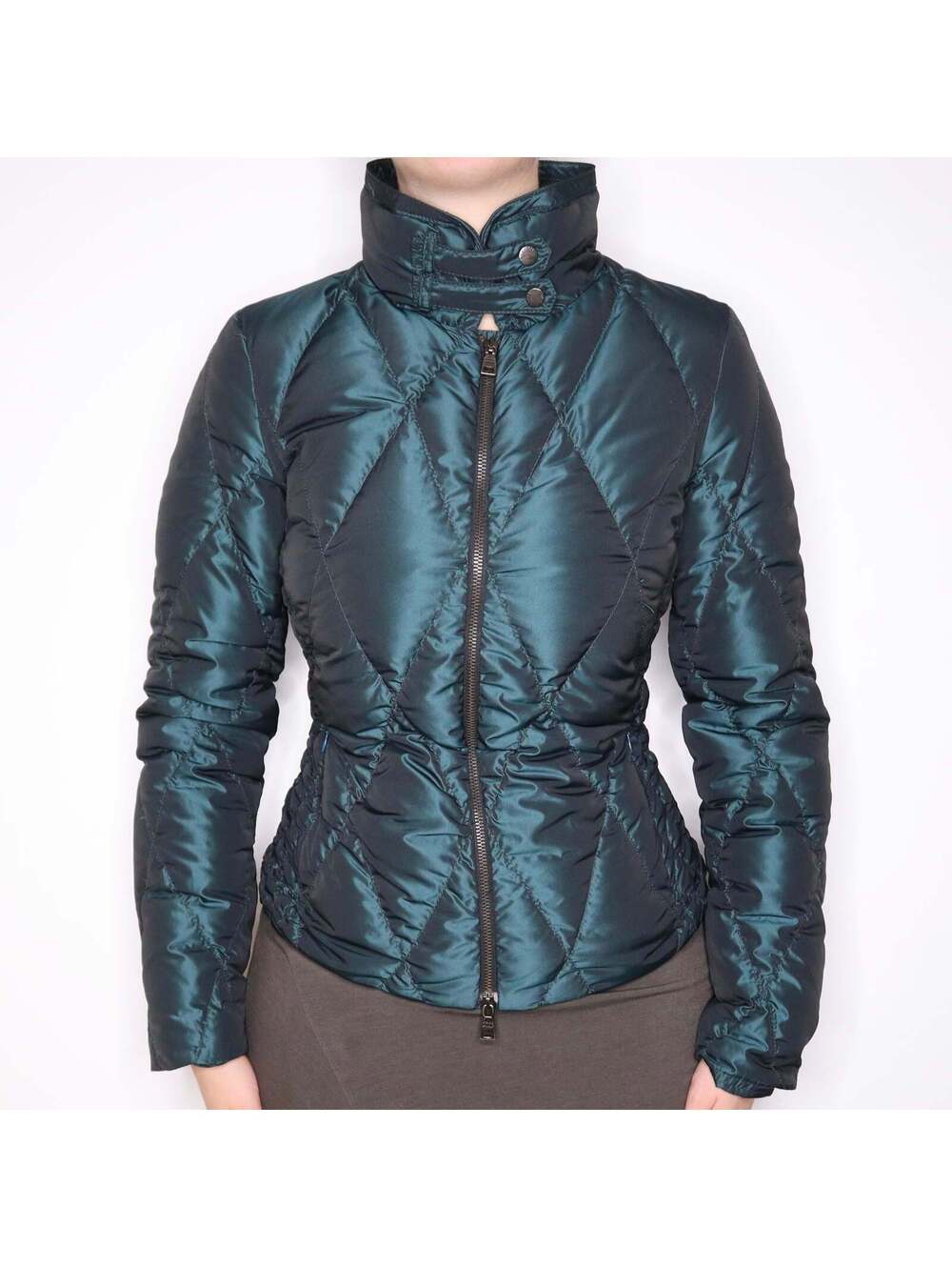 Y2K Iridescent Peacock Green Down Puffer Coat (S)